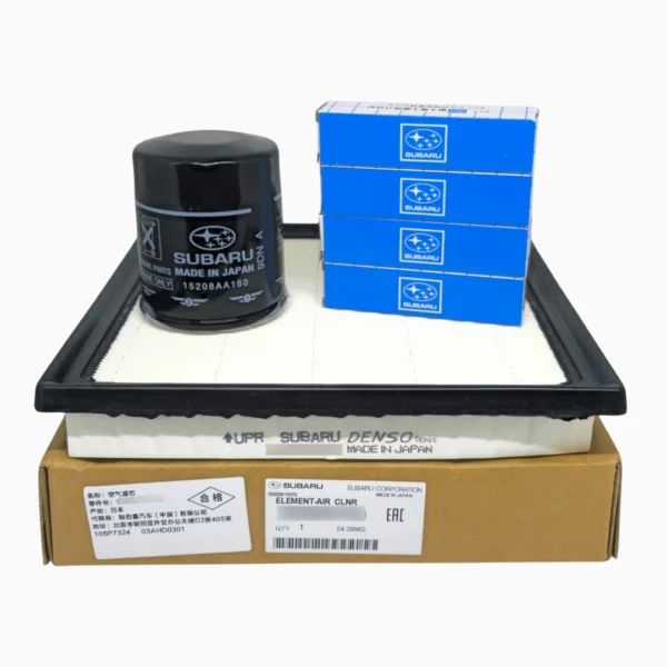 "Kit original Subaru con 4 filtros (aire, aceite, combustible, habitáculo) y bujías NGK Iridium para Forester e Impreza 2.0L/2.5L - Todo en un pack"
